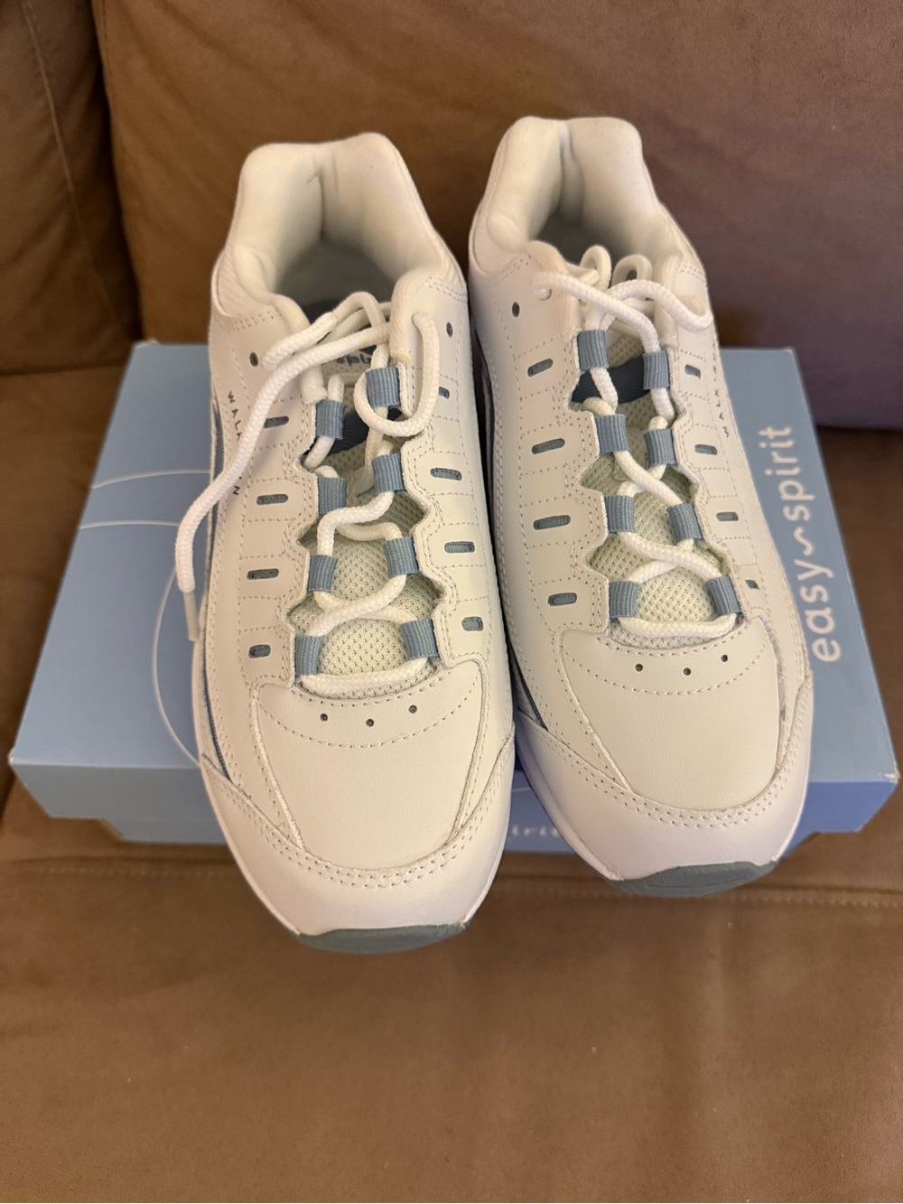 Easy Spirit ROMY White Sneakers with Light Blue Accents